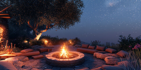 Outdoor Night Fire Pit Cozy Seating