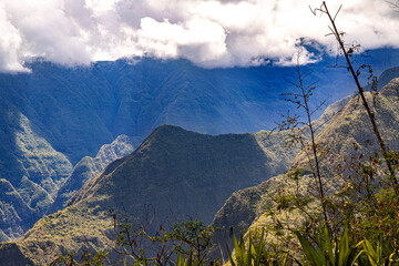 Mafate Circus Galets river and mountains in Reunion Island in Indian Ocean