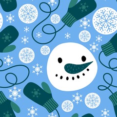 Christmas cartoon ice seamless snowman pattern for wrapping paper and fabrics