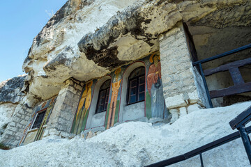 Frescoed Windows in Rock Face at Basarbovo Monastery
