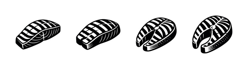 Sushi vector icons set. japanese cuisine, fish, seafood symbols