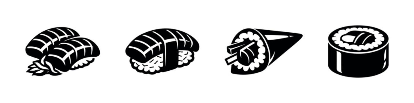 Sushi vector icons set. japanese food, cuisine, sushi symbols