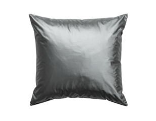 Gray silk pillow on a dark backdrop