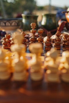 Vintage chess board with medieval craftsmanship