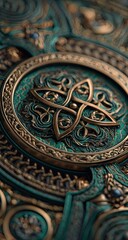Ornate turquoise & gold Celtic knot, textured
