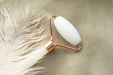 Face roller for skincare routine on soft fabric