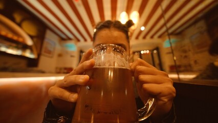 Beer celebration scene, Retro setting with man and beer