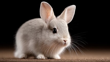 Obraz premium A small white rabbit is standing on a wooden surface