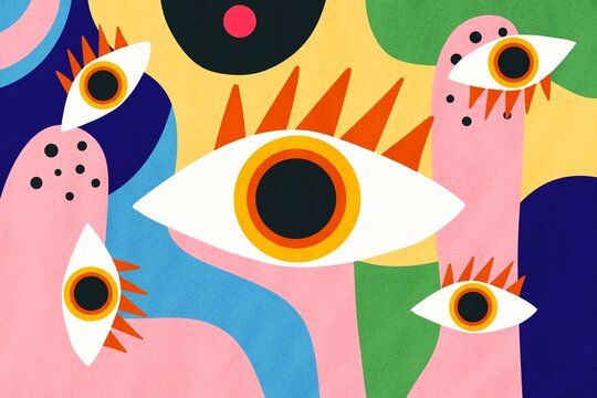 Abstract colorful faces in modern pop art style