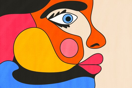 Abstract faces in colorful expressionism art