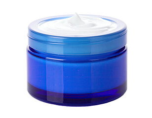 Blue jar filled with white cream