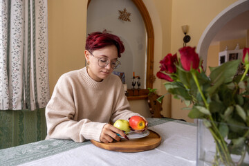 Young woman enjoying quiet moment at home