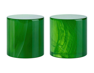 Two glossy, green, cylindrical stools