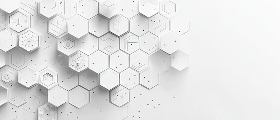 Abstract white honeycomb pattern with circuit-like details and small dots
