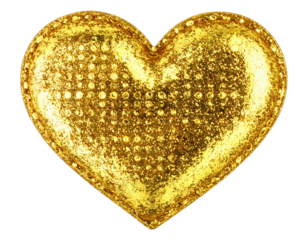 Glowing golden heart shape with texture, isolated on a black background