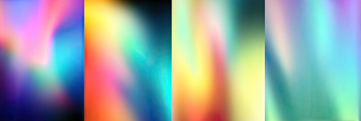 Four panels of vibrant, blurred, luminous gradient color abstractions