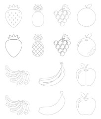 Fruit Outline and Silhouette Vector Set Minimalist Coloring Page and Icon Collection