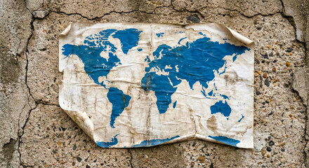 Old World Map Poster Peeling Off Cracked Concrete Wall © sxcd