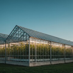 Modern architectural glass house used for horticultural cultivation, providing shelter and maximizing sunlight for numerous plants, temperature, nature, frame