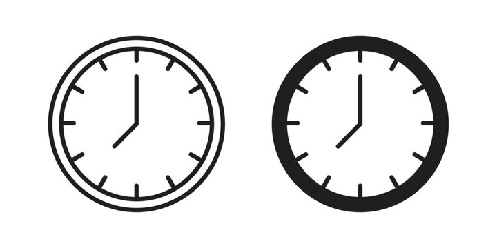 Clock seven icons. Outline and filled icons. Vector Graphic. EPS 10