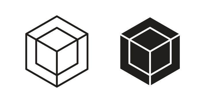 Cube icons. Outline and filled icons. Vector Graphic. EPS 10