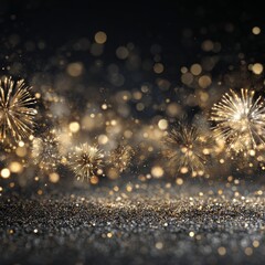 Abstract glittering gold and silver background featuring fireworks for holiday celebrations