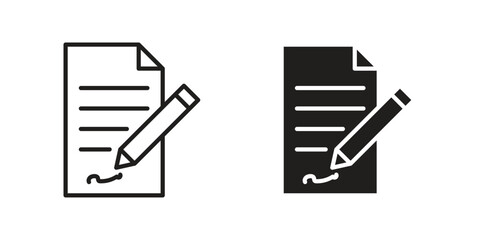 Document signed icons. Outline and filled icons. Vector Graphic. EPS 10