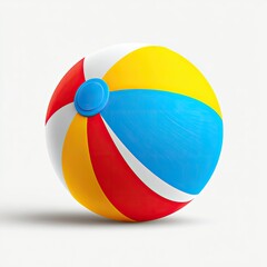 Colorful inflatable beach ball with alternating red, yellow, blue, & white sections