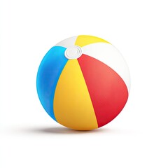 Inflatable beach ball with bright blue, yellow, white, and red color panels