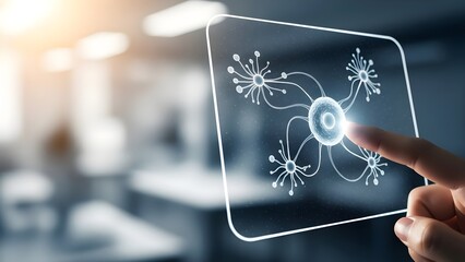 Futuristic Neural Network Interface on Transparent Screen.