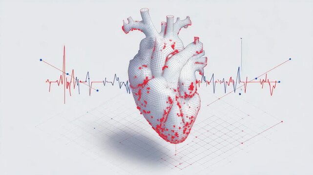 モジュール網点で構成した心臓と波形のグラフィックデザイン