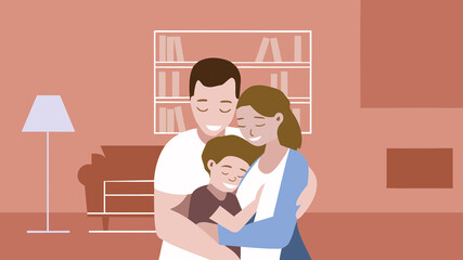 Family embracing in a cozy living room filled with love and warmth