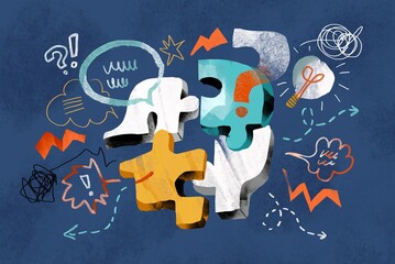 Creative minds puzzle concept with symbols and sketches