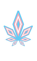 Cannabis leaf illustration with the colors of the transgender pride flag.