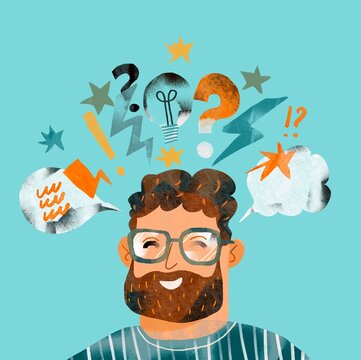 Creative minds illustration of a man with ideas