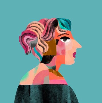 Colorful abstract portrait of a creative mind
