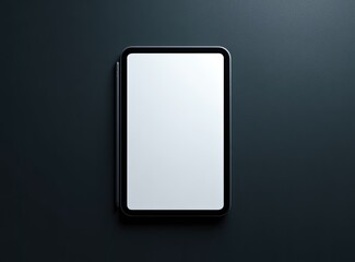Tablet device with a blank white screen, next to a stylus, on dark background