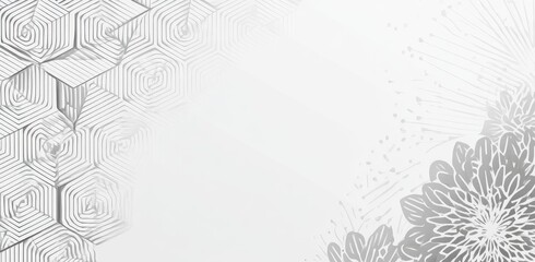 Abstract grey background with hexagons & floral motif in corners