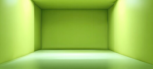 Empty green box room with subtle lighting on the walls and floor