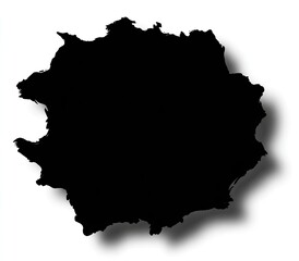 Black abstract blob shape with a soft shadow on white background