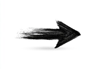 Distressed black arrow, pointing right with a textured, grunge, brush-like style