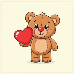 Obraz premium Cute teddy bear holding red heart symbol of love and affection vector illustration for greeting cards and gifts 