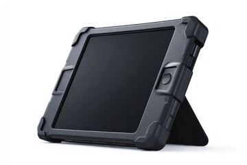 Dark gray tablet case angled, showing screen
