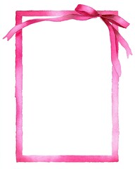 Pink ribbon frame with bow, watercolor texture, torn edges, and white space