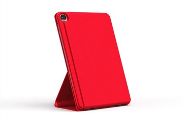 Red tablet case, angled stand, isolated