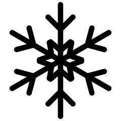 Simple black snowflake icon symbol with thick lines on transparent background