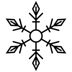 Minimalist black outline snowflake icon isolated on transparent background.