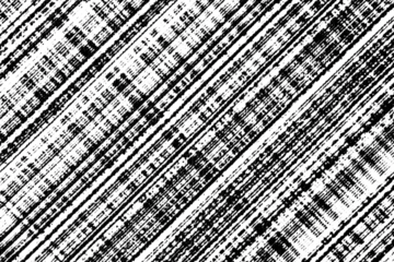 Macro halftone of rough diagonal stripes resembling weathered wooden planks or floorboards, black ink grunge pattern on a transparent background.
