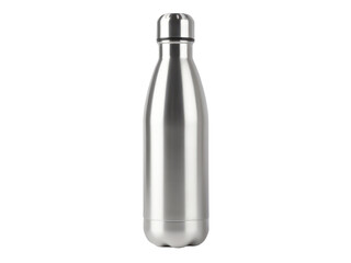 A stainless steel water bottle on a white background, perfect for product photography and advertisements
