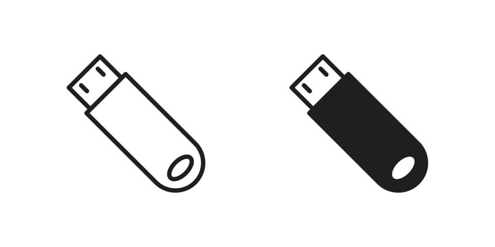 USB pendrive icons. Outline and filled icons. Vector Graphic. EPS 10